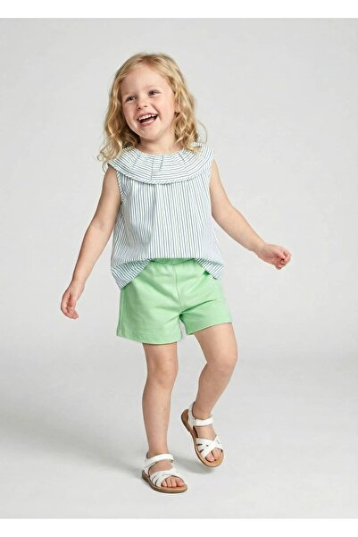 Flywheel Neck Summer Little Girl Blouse-Shorts Set