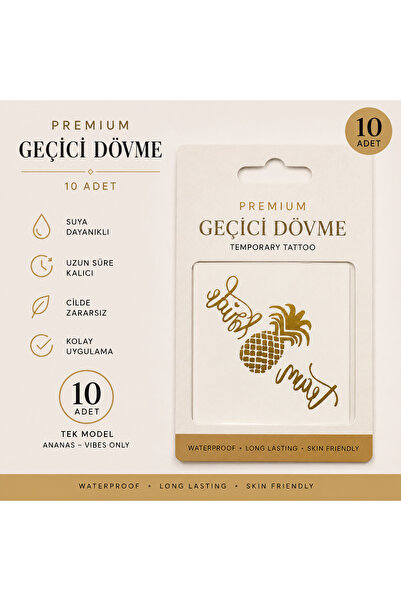 eğlencemarketi Premium Gold Ananas Geçici Dövme 10 Adet – Metalik Suya Dayanı...