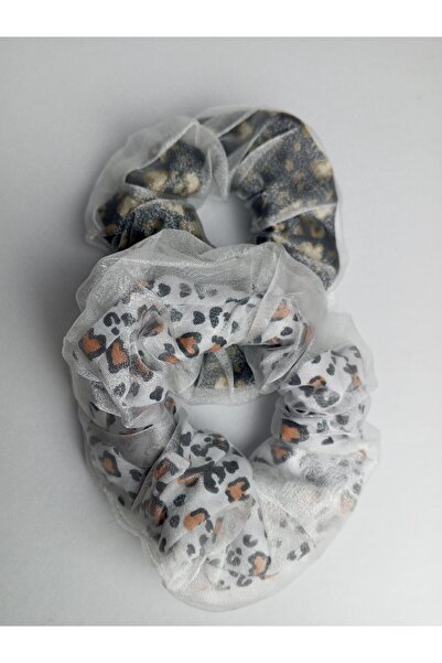 JUST WOMAN Women's Tulle and Fabric Double Layer Leopard Pattern Scrunchie Ha...