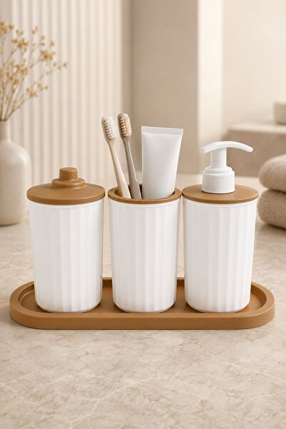 LE PARİS 4 Parça Banyo Seti Modern Çizgili Tasarım | Organize | Pamukluk | Or...