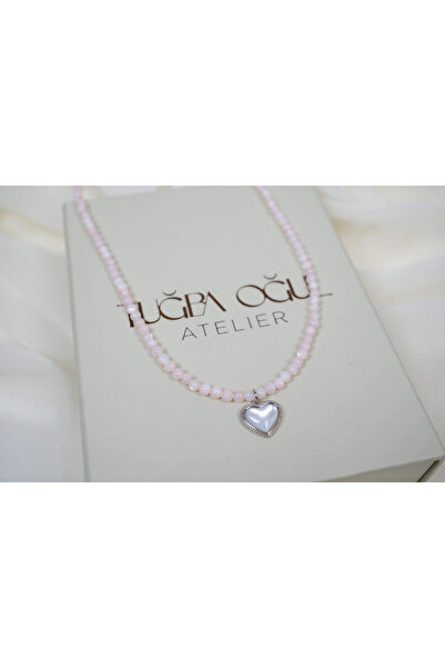 ATELİER TUĞBA Kol479 Special Series Pearl Natural Stone and Heart-Detail Pendant