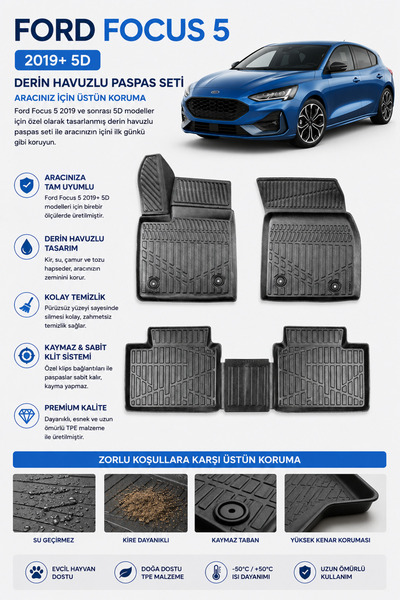 PİNUKS FORD FOCUS 5 2024 MODEL UYUMLU 5D ARACA ÖZEL OTO PASPAS PREMİUM SERİSİ