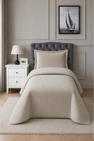 Çeyiz Diyarı Parma Single Luxury Velvet 180X240 cm Bedspread Beige