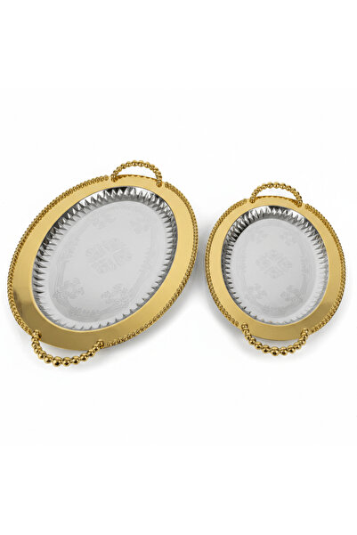 AKDC Filsco 2-Piece Golden Oval Serving Tray Set | Stainless Steel | 38×27 cm...
