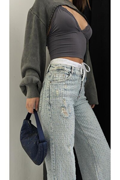 DENİKK Trendy High Waist Boxer Detail Scater Fit Denim Jean Pants-Trendy High...
