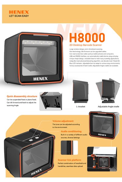 TSCAN Henex H8000 1D/2D USB Desktop Barcode Reader