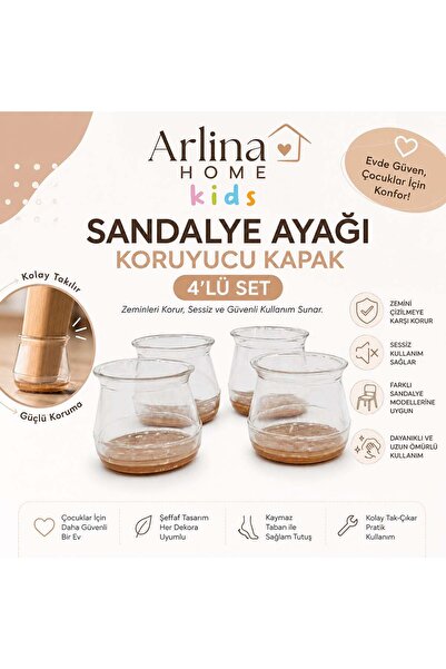 Arlina Home Kids غطاء حماية لأقدام كرسي الطاولة من السيليكون 4 قطع شفاف