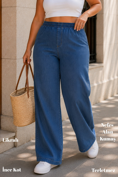 CEDY DENIM Women's Large Size High Waist Palazzo Pants Summer Thin Fabric Ant...