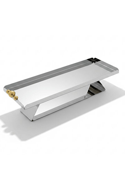 AKDC May Flower Stainless Steel Rectangle Silver Serving Tray | 50×15 cm