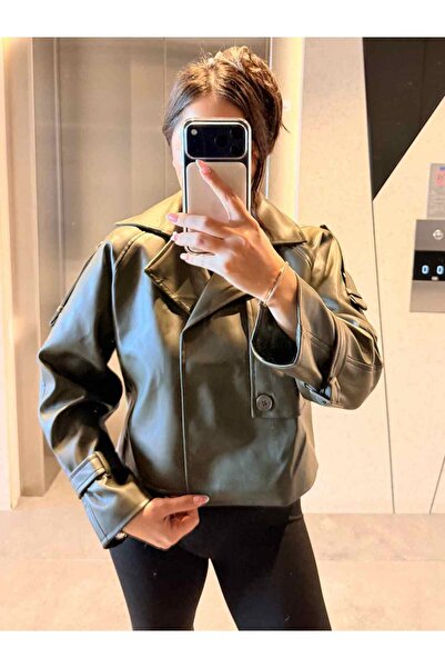 Labien Butik Kol Detay Crop Ceket – Haki
