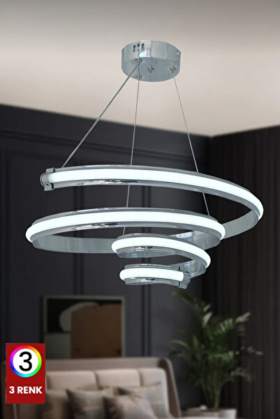 FUZON Arya İthal Tasarım Geniş Kasalı 3 Renk Krom Salon Led Avize Ledli Avize...