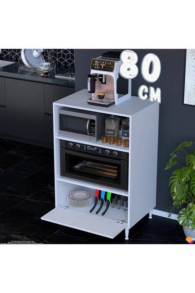 Modilayn Silva 80x119,2x48 cm Kapaklı Mikrodalga ve Midi Fırın Standı - 3 Böl...