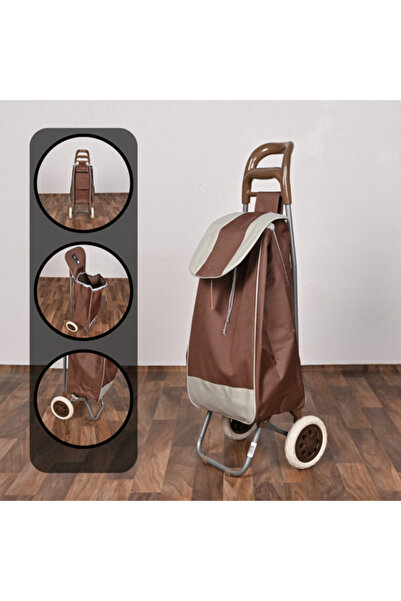 co arma Mobile shopping cart fabric metal frame brown color - easy to carry a...