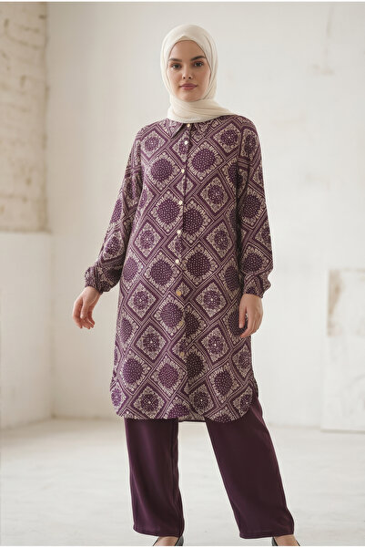 tuvadi Women's Scarf Patterned Double Crepe Two-Piece Set - Hijab Tunic Shirt...