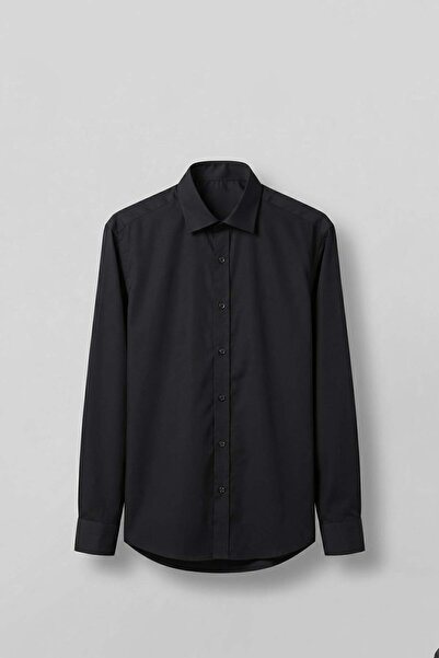 ablukaonline Men's Slim Fit Cotton Classic Collar Long Sleeve Shirt Black