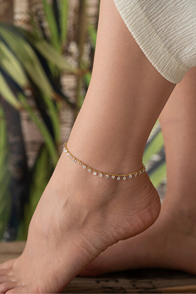 Silvano Jewelry 925 Ayar Gümüş Zirkon Sıra Taşlı Zincir Halhal