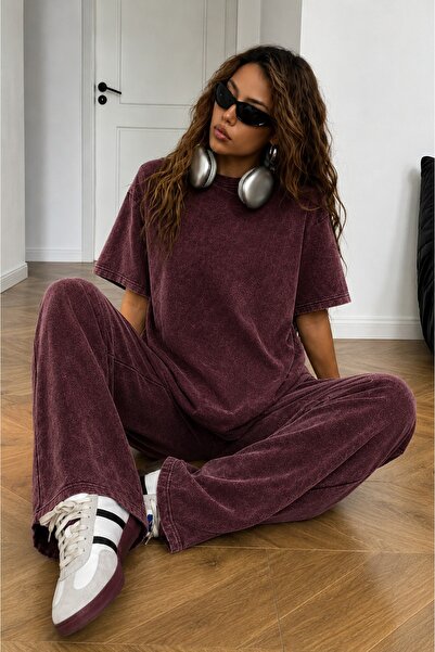 ZAVIXO Set de tricou supradimensionat și pantaloni largi pentru femei, stil e...