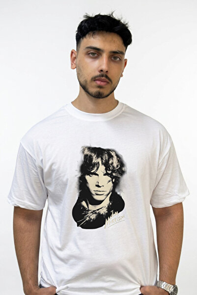 Anetos Jim Morrison Design Printed Oversize White T-Shirt