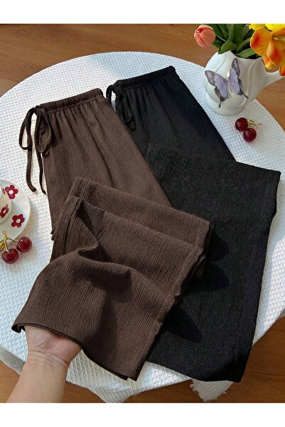 poswicon Black and Coffee Two-Piece Tracksuit with Gold Wide-Leg Pants and Co...