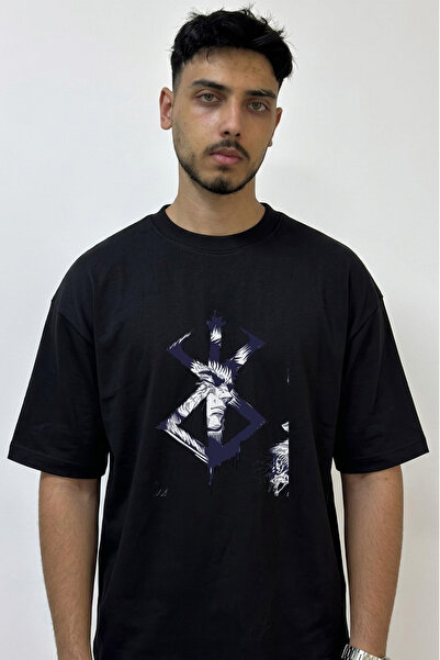 Anetos Berserk Guts_13 Design Printed Oversize Black T-Shirt