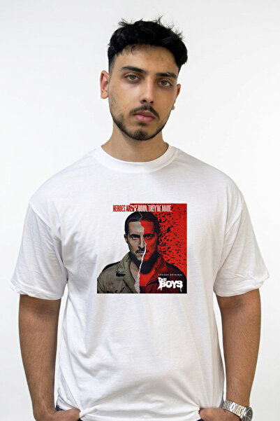 Anetos Billy Butcher Design Printed Oversize White T-Shirt