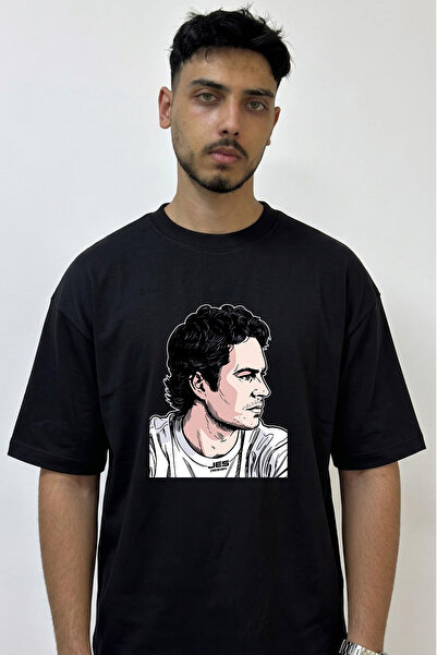 Anetos Rafael Nadal Design Printed Oversize Black T-Shirt