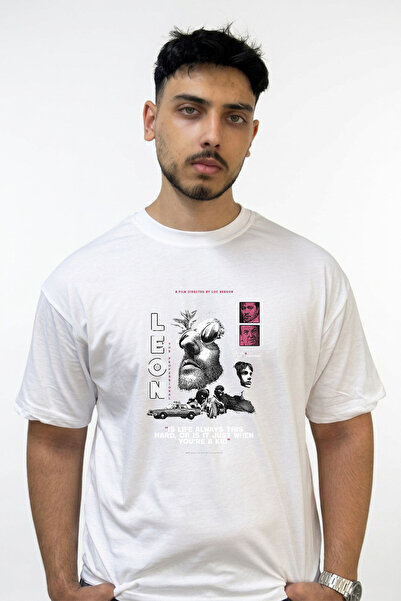 Anetos Tricou alb supradimensionat cu imprimeu Leon Professional Design