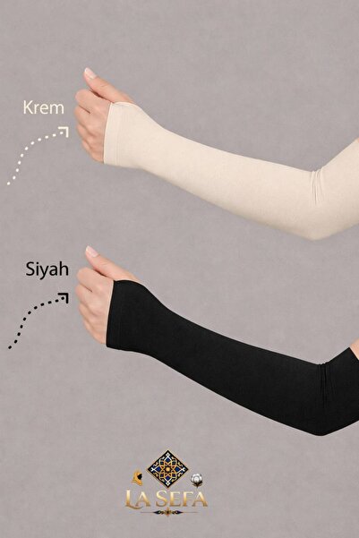 LA SEFA 2 Pairs of Long Black and White Cream Fingered Fabric High Quality Do...
