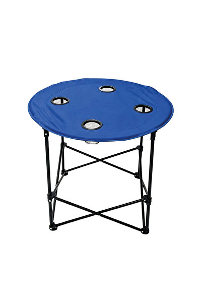 Escamp Katlanabilir Yuvarlak Kumaş Kamp Masası 72x72x62 cm Mavi, Katlanabilir...