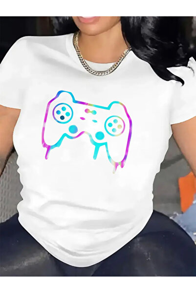 1001moda Colorful Game Controller Print cotton T-Shirt Living Room Wear, Shor...