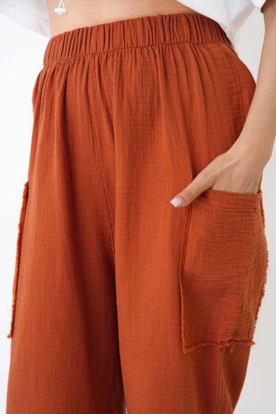 THE VOLER 100% Cotton Muslin Shalwar Trousers Women's High Waist Oversize Relaxed Cut Black Summer Trousers with Pockets