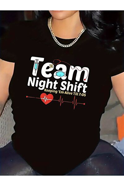 LİNA06 cotton T-Shirt Night Shift Workers, Durable Comfortable, Ideal Hospita...