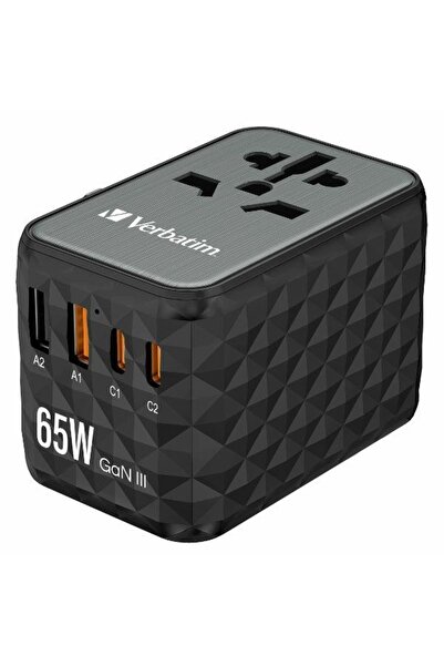 Verbatim Adaptor de călătorie UTA-05 GaN III 65W, 2x USB-C, 2x USB-A, EU/UK/US