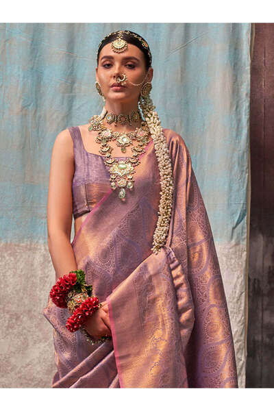 PRASHA Women's Silk Blend Mauve Woven Design Designer Saree With Blouse Piece