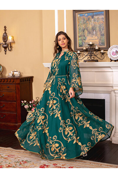 Greneric Elegant Abaya Dress with Gold Embroidery