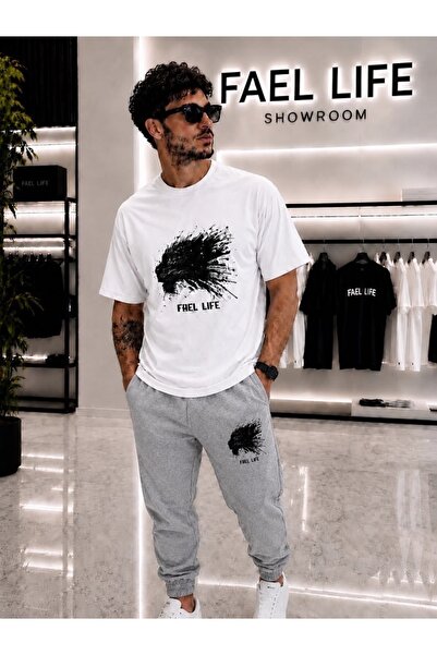 FAEL LİFE Unisex Wide-Let T-Shirt and Trackpants Tiger Printed Set