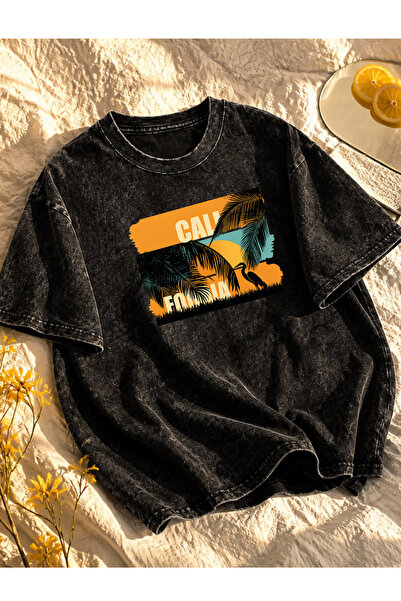 Pink Sky Μπλουζάκι Unisex Oversize με εφέ ξεβαμμένου υφάσματος, Vintage Stree...