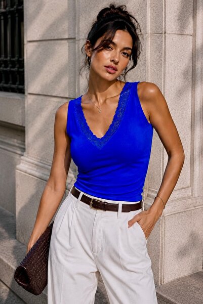 bb butik basic Lace Detailed Front-Back V-Neck Tank Top – Flexible Stylish & ...