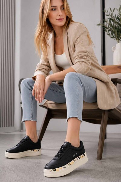 Lufian Pantofi sport negri cu talpă înaltă pentru femei Snekars LFN-890