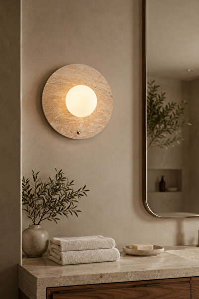 Baz Aydınlatma Travertine Opal Glass Globe Wall Sconce G9 Bulb Included Moder...
