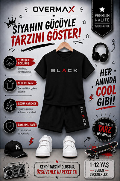 OVERMAX Black Printed Children's Set – T-Shirt & Shorts 2-Piece Combination |...
