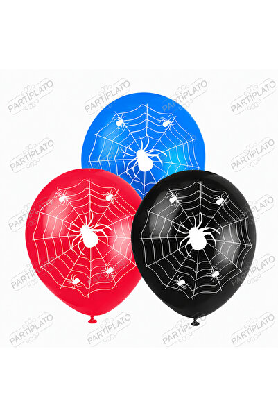 HBK Balon 11 İnç Örümcek Ağı Baskılı Karışık Lateks Balon (100'lü Paket)