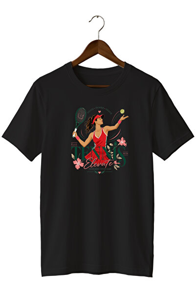 WİDİ Tennis Racket Printed T-Shirt Floral Sports T-Shirt