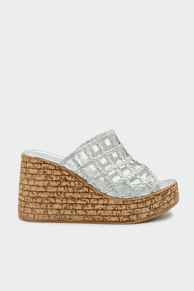 LAMİNTA Leffy Knitted Detailed Platform Silver Women's Slippers