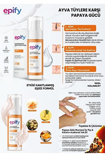 BEAUTY THE WORLD Epify Papaya Superfruit Post Epilation Gel – Tüy Köklerini Z...
