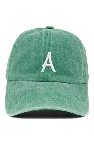 ŞapkaMania Letter a Light Green Embroidered Washable Vintage Unisex Hat