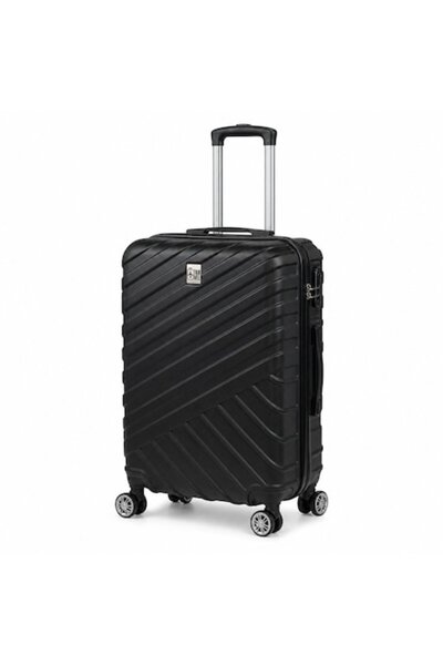 SHOPIENS Troler negru pentru adulți, 35L, valiză rigidă din ABS cu dungi în r...