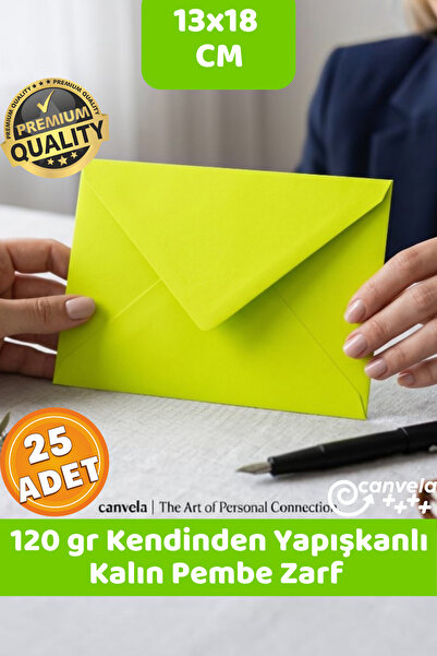 CANVELA 120 Gr. Kalın Premium Yapışkanlı Fıstık Yeşili Zarf 13x18 cm Mektup K...