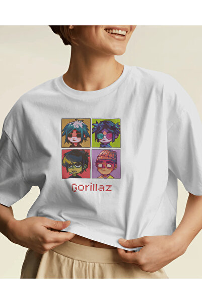 buzagi tasarım ürünleri Gorillaz Unisex White Regular T-Shirt