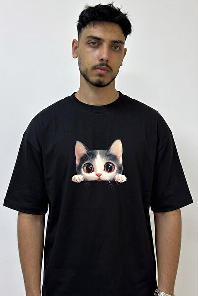 Anetos Anime Cat_1 dizajn, štampana oversize crna majica